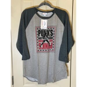 LuLaRoe Randy Top Women 2XL Gray NWT Punks Not Dead Graphic Raglan Baseball Tee